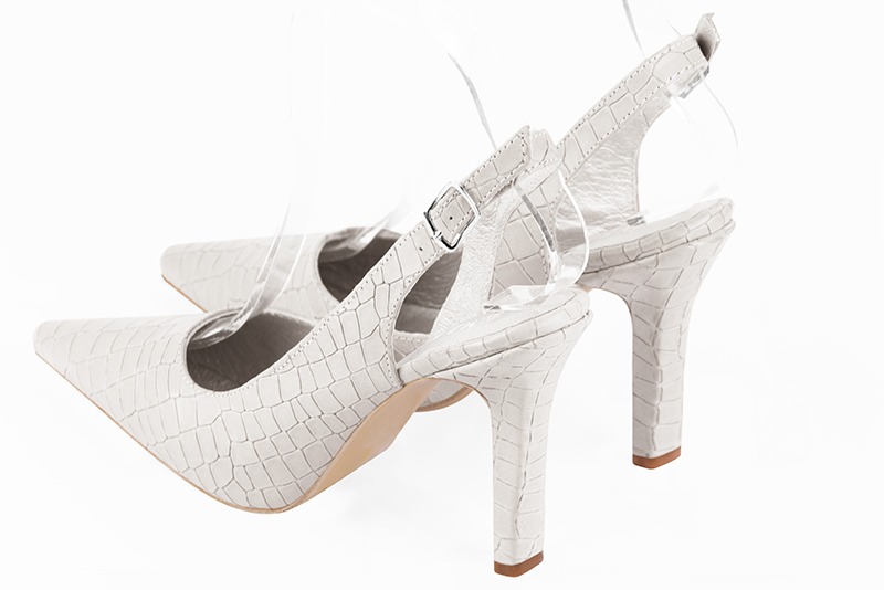 Off white women's slingback shoes. Pointed toe. High slim heel. Rear view - Florence KOOIJMAN